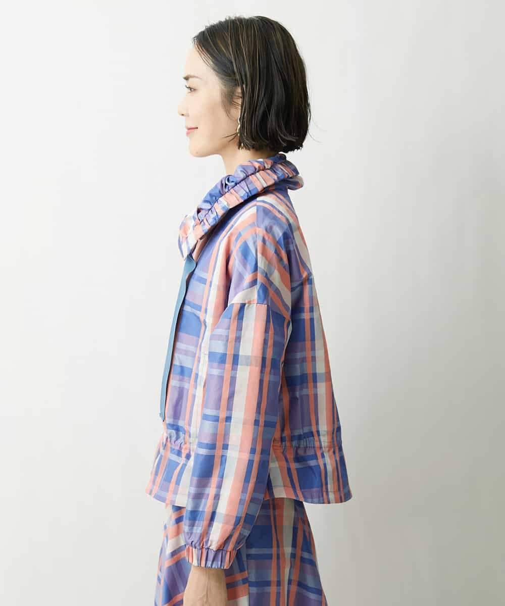 FMVDS10530 MICHEL KLEIN(ミッシェルクラン) [オリジナル素材]チェックジャカードショートブルゾン（セットアップ対応） ブルー系(55)