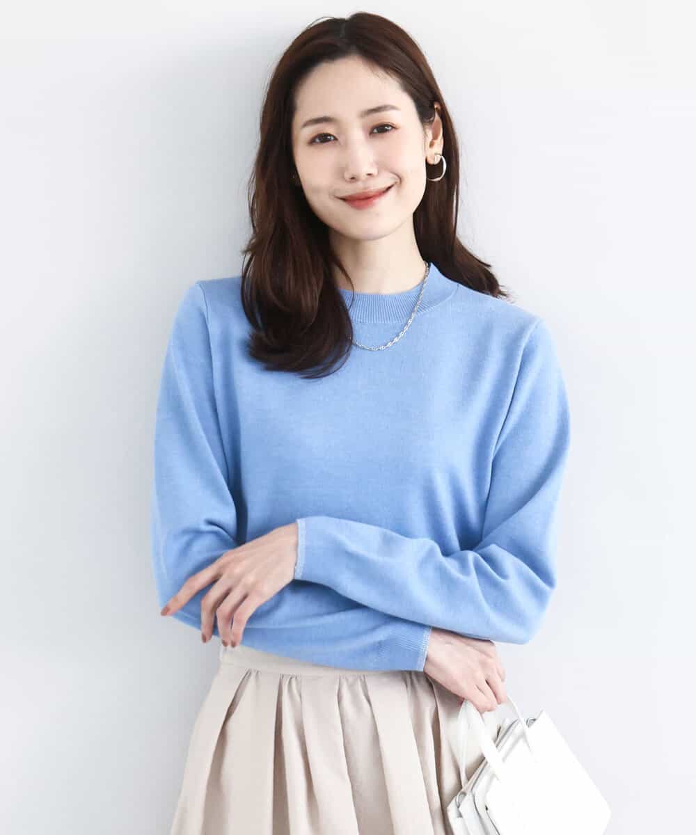 FNFBD01080 MK MICHEL KLEIN(MK ミッシェルクラン) モックネックニット/洗える ブルー