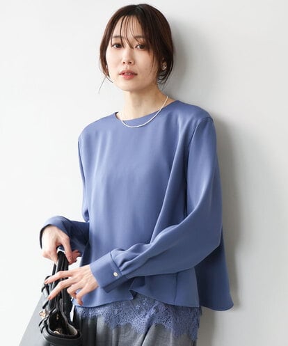 FOBAG54180 MK MICHEL KLEIN [撥水/洗える]レースキャミ付きツイルブラウス