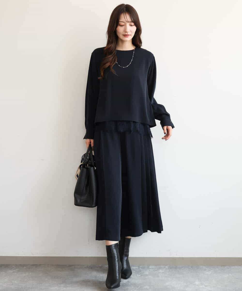 FOBAG54180 MK MICHEL KLEIN(MK ミッシェルクラン) [撥水/洗える]レースキャミ付きツイルブラウス ブルー
