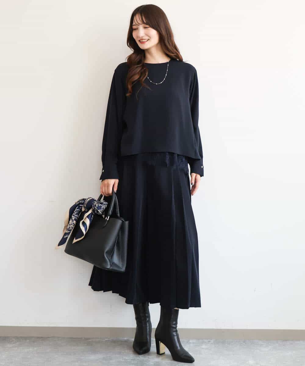 FOBAG54180 MK MICHEL KLEIN(MK ミッシェルクラン) [撥水/洗える]レースキャミ付きツイルブラウス ブルー