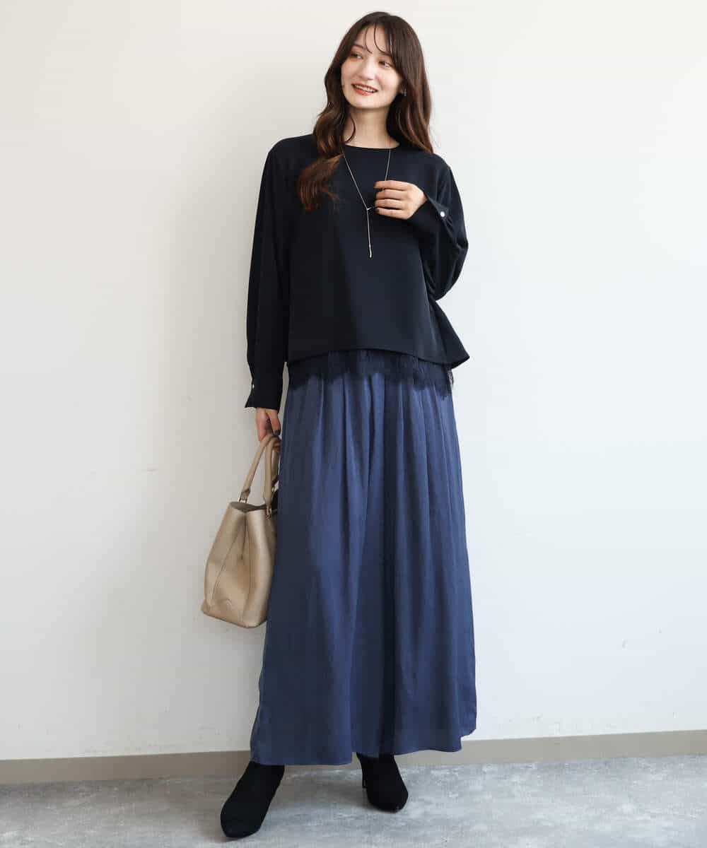 FOBAG54180 MK MICHEL KLEIN(MK ミッシェルクラン) [撥水/洗える]レースキャミ付きツイルブラウス ブルー