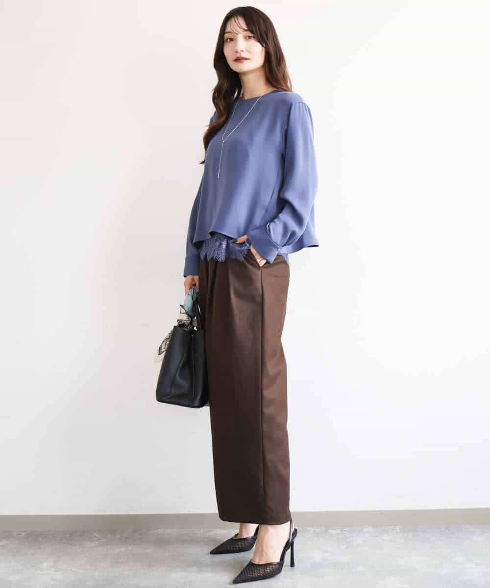 FOBAG54180 MK MICHEL KLEIN(MK ミッシェルクラン) [撥水/洗える]レースキャミ付きツイルブラウス ブルー