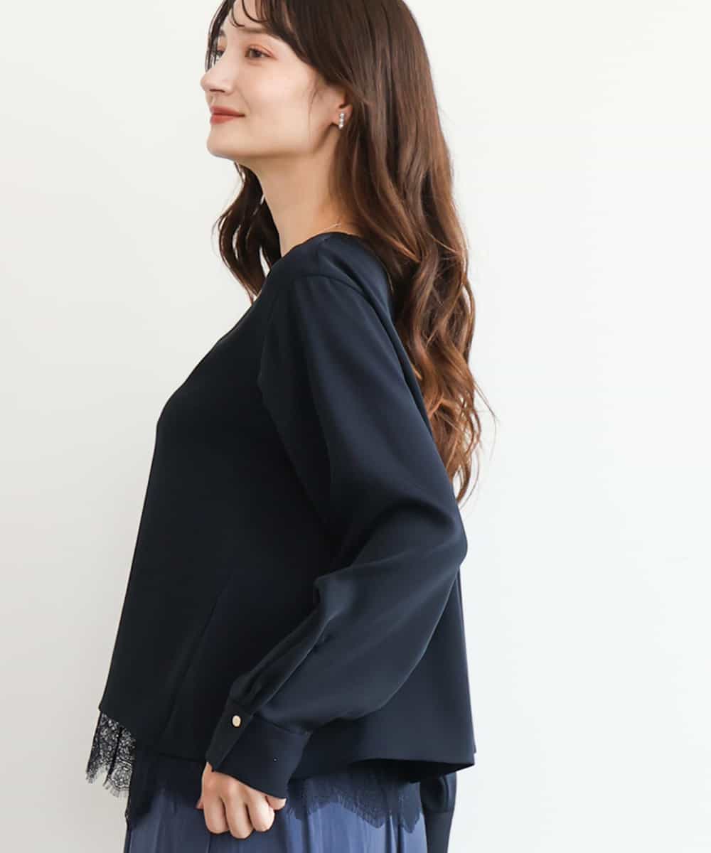 FOBAG54180 MK MICHEL KLEIN(MK ミッシェルクラン) [撥水/洗える]レースキャミ付きツイルブラウス ネイビー