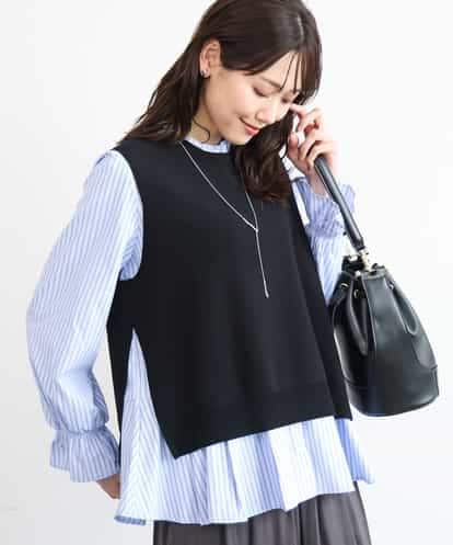 FOBAG58180 MK MICHEL KLEIN [洗える]フリルハイネックブラウス×ニットベスト ツインセット