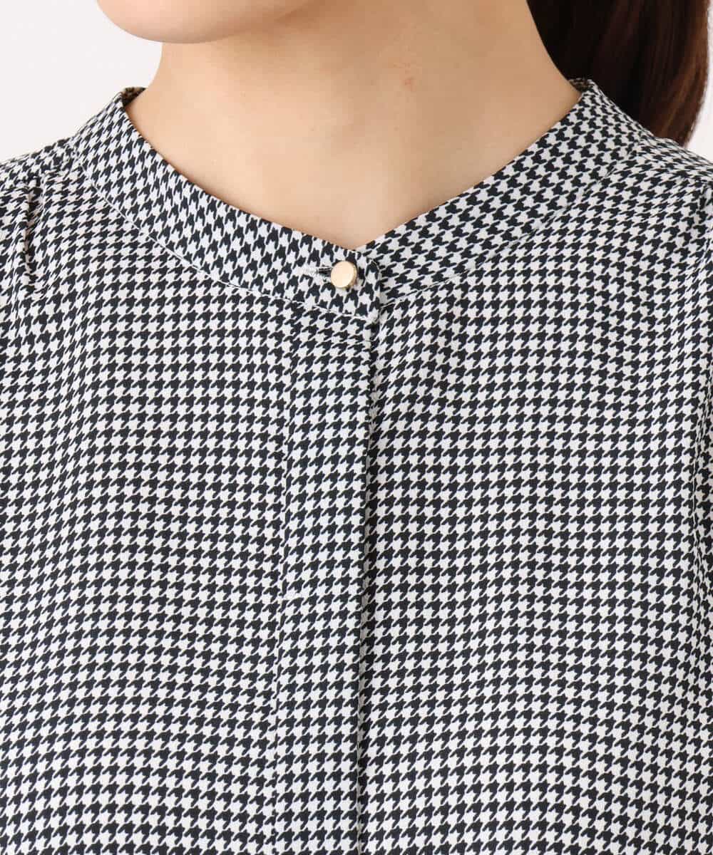 FOBAG59150 MK MICHEL KLEIN(MK ミッシェルクラン) [洗える]ボウタイ付き千鳥柄ブラウス ホワイト×ブラック