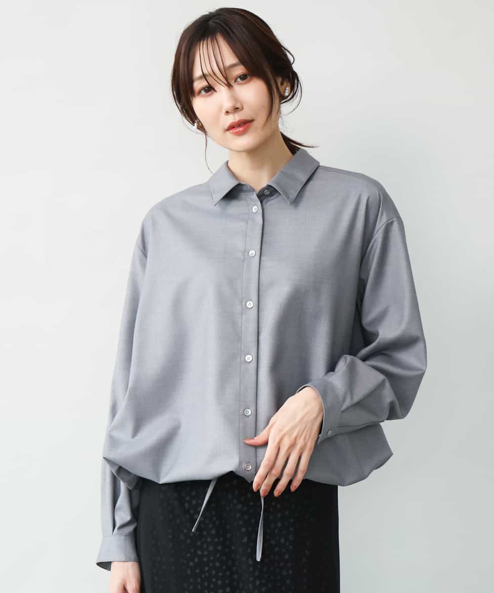 FOBAG62160 MK MICHEL KLEIN(MK ミッシェルクラン) [洗える]ドロストヘム2wayシャツブラウス グレー