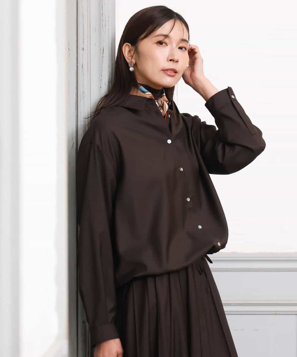 FOBAG62160 MK MICHEL KLEIN(MK ミッシェルクラン) [洗える]ドロストヘム2wayシャツブラウス グレー