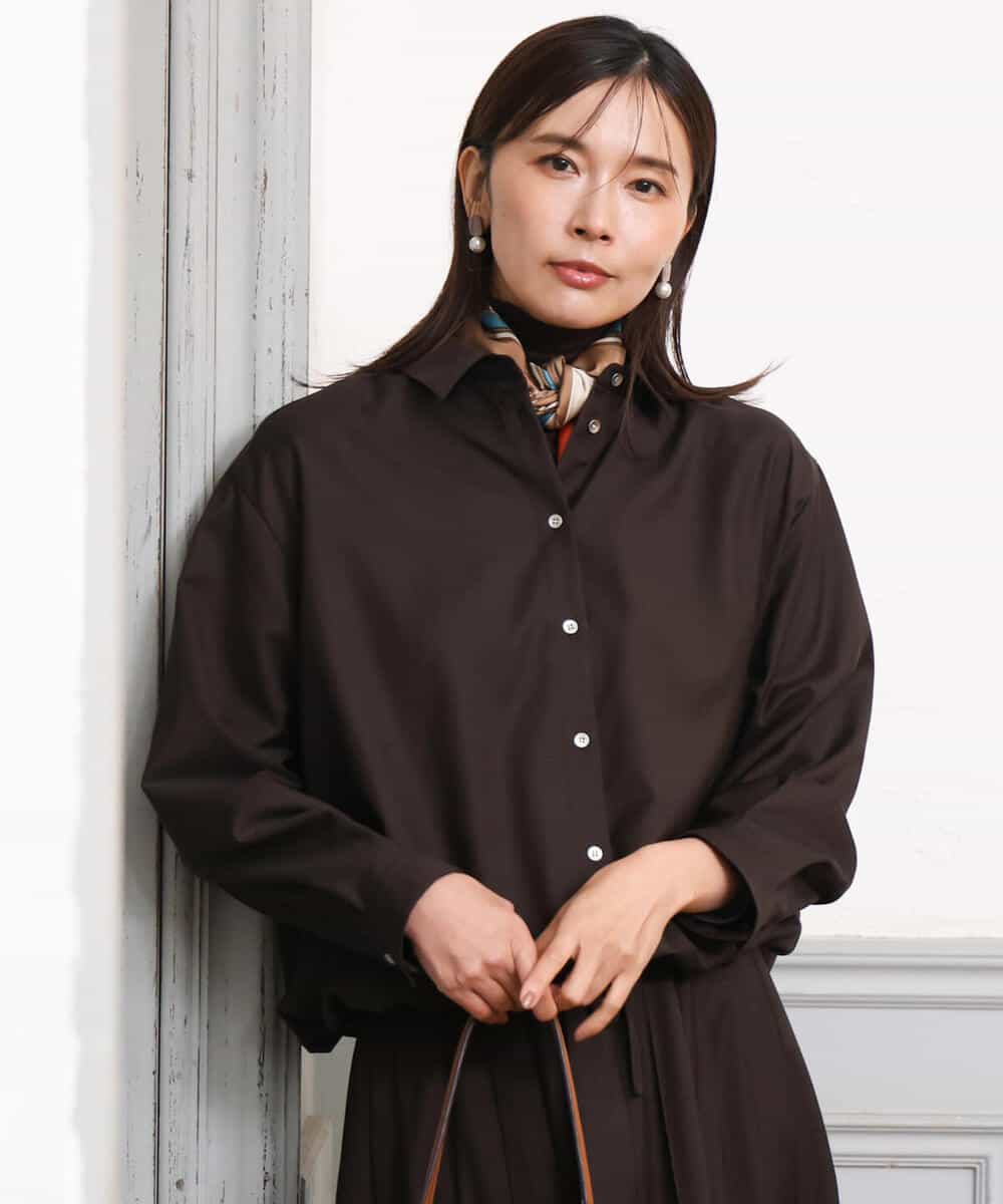FOBAG62160 MK MICHEL KLEIN(MK ミッシェルクラン) [洗える]ドロストヘム2wayシャツブラウス グレー