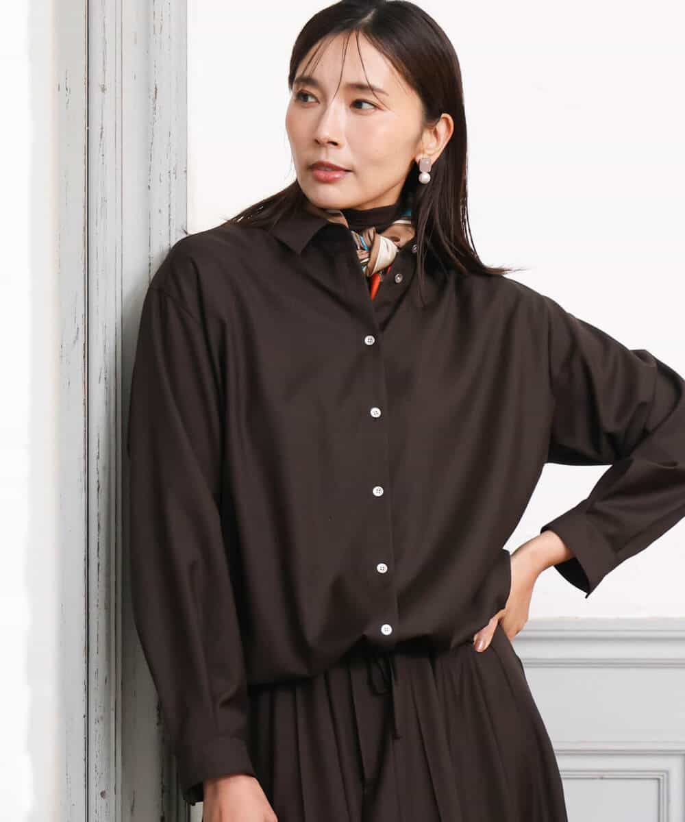 FOBAG62160 MK MICHEL KLEIN(MK ミッシェルクラン) [洗える]ドロストヘム2wayシャツブラウス グレー