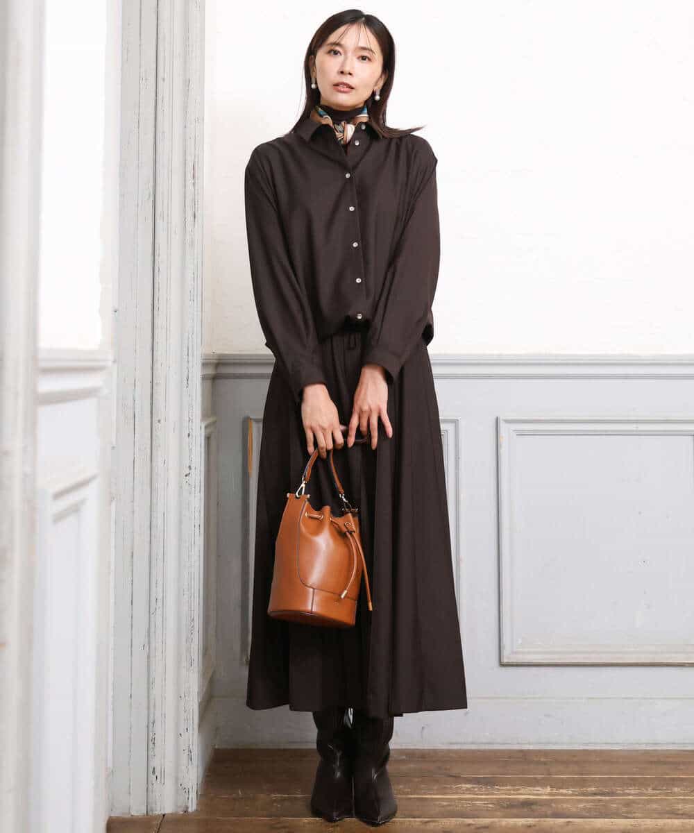 FOBAG62160 MK MICHEL KLEIN(MK ミッシェルクラン) [洗える]ドロストヘム2wayシャツブラウス グレー