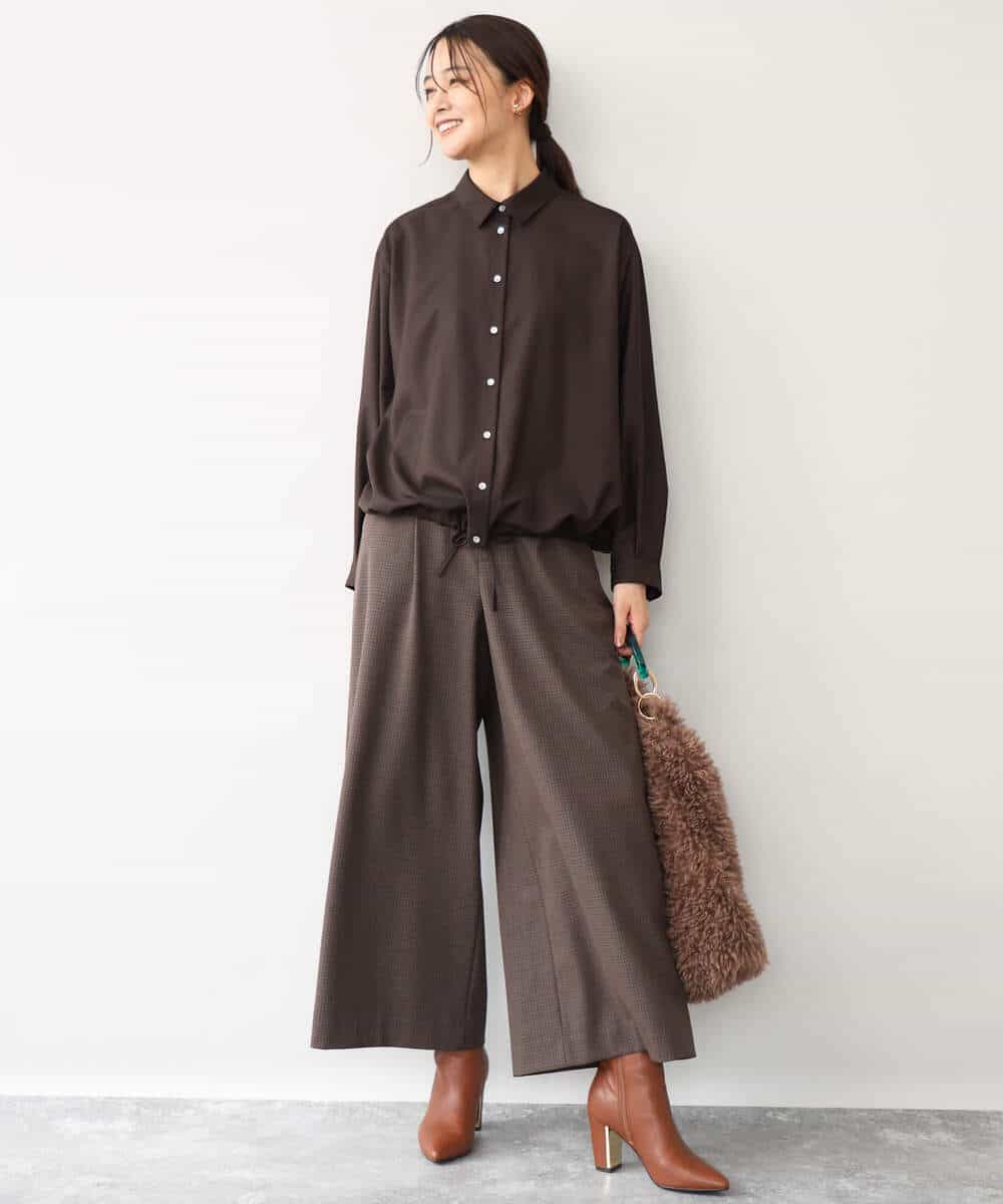 FOBAG62160 MK MICHEL KLEIN(MK ミッシェルクラン) [洗える]ドロストヘム2wayシャツブラウス グレー