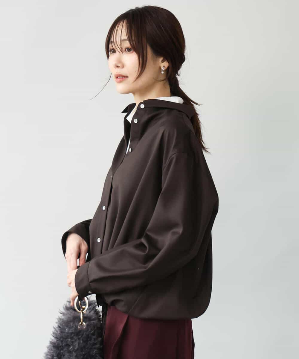 FOBAG62160 MK MICHEL KLEIN(MK ミッシェルクラン) [洗える]ドロストヘム2wayシャツブラウス グレー
