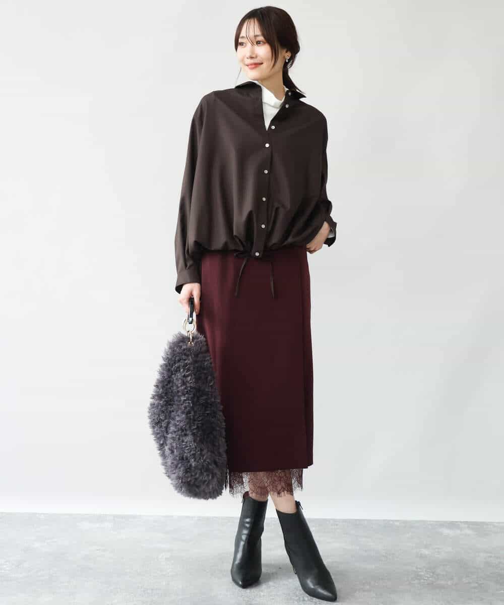 FOBAG62160 MK MICHEL KLEIN(MK ミッシェルクラン) [洗える]ドロストヘム2wayシャツブラウス グレー