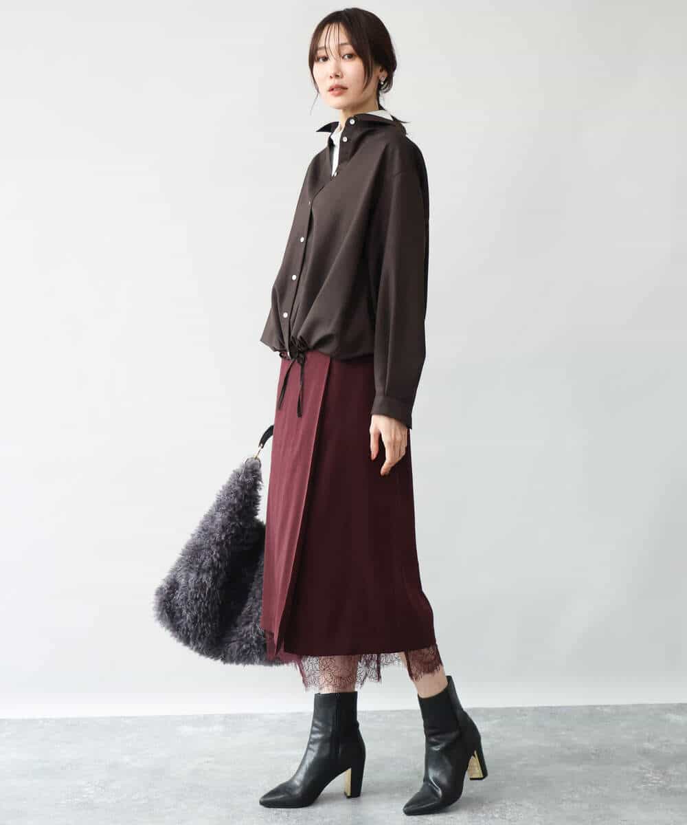 FOBAG62160 MK MICHEL KLEIN(MK ミッシェルクラン) [洗える]ドロストヘム2wayシャツブラウス グレー