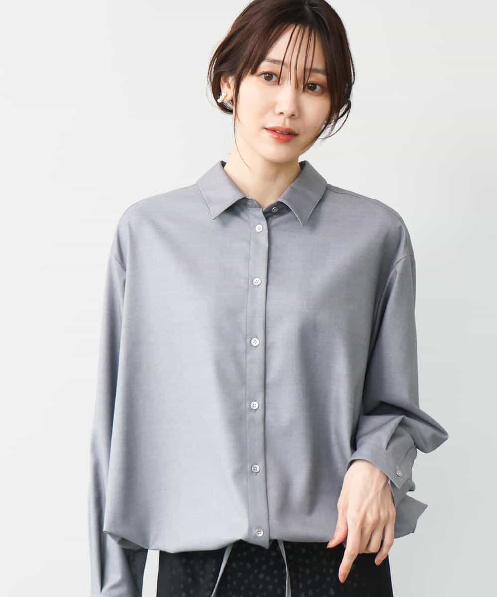 FOBAG62160 MK MICHEL KLEIN(MK ミッシェルクラン) [洗える]ドロストヘム2wayシャツブラウス グレー