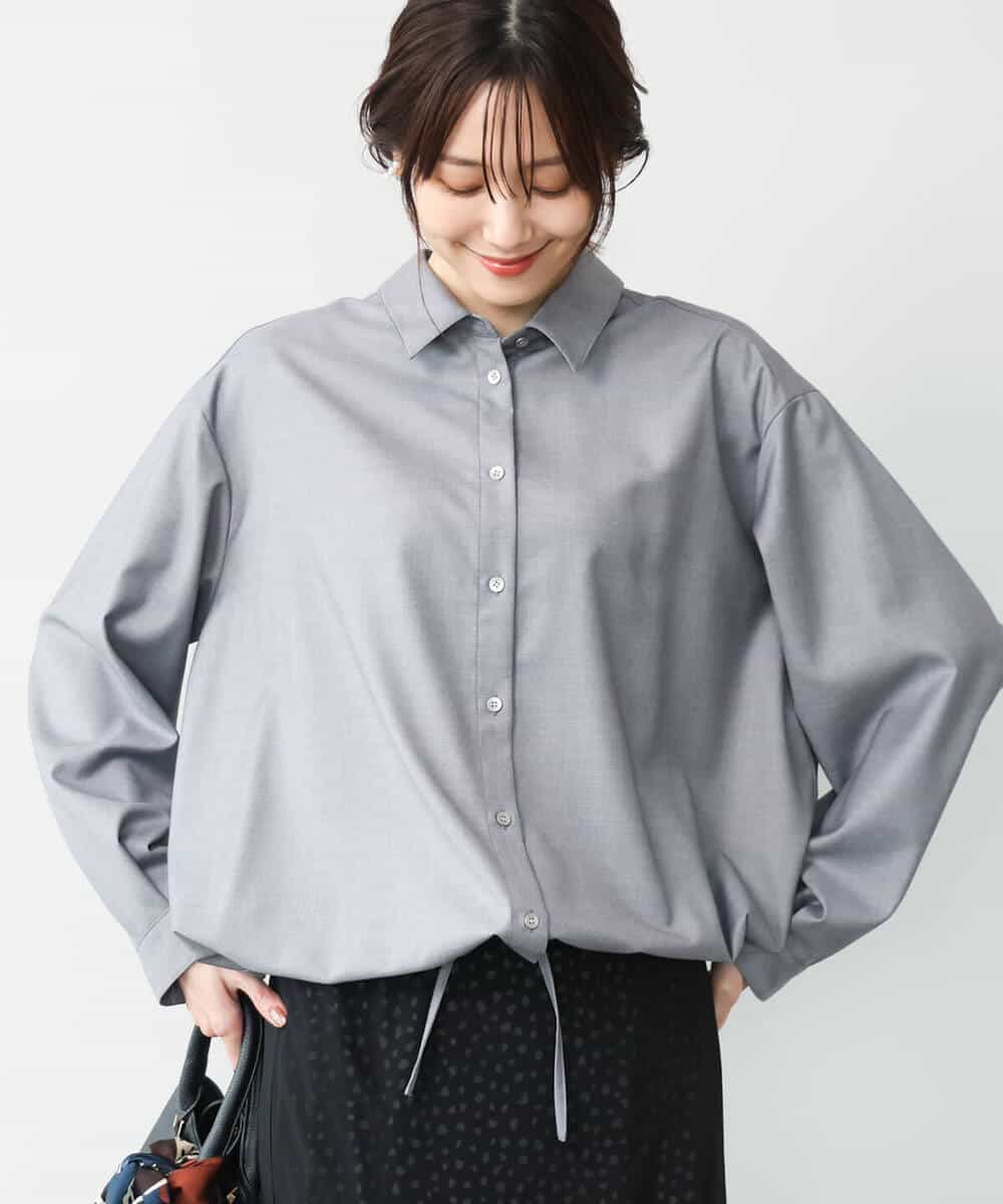FOBAG62160 MK MICHEL KLEIN(MK ミッシェルクラン) [洗える]ドロストヘム2wayシャツブラウス グレー