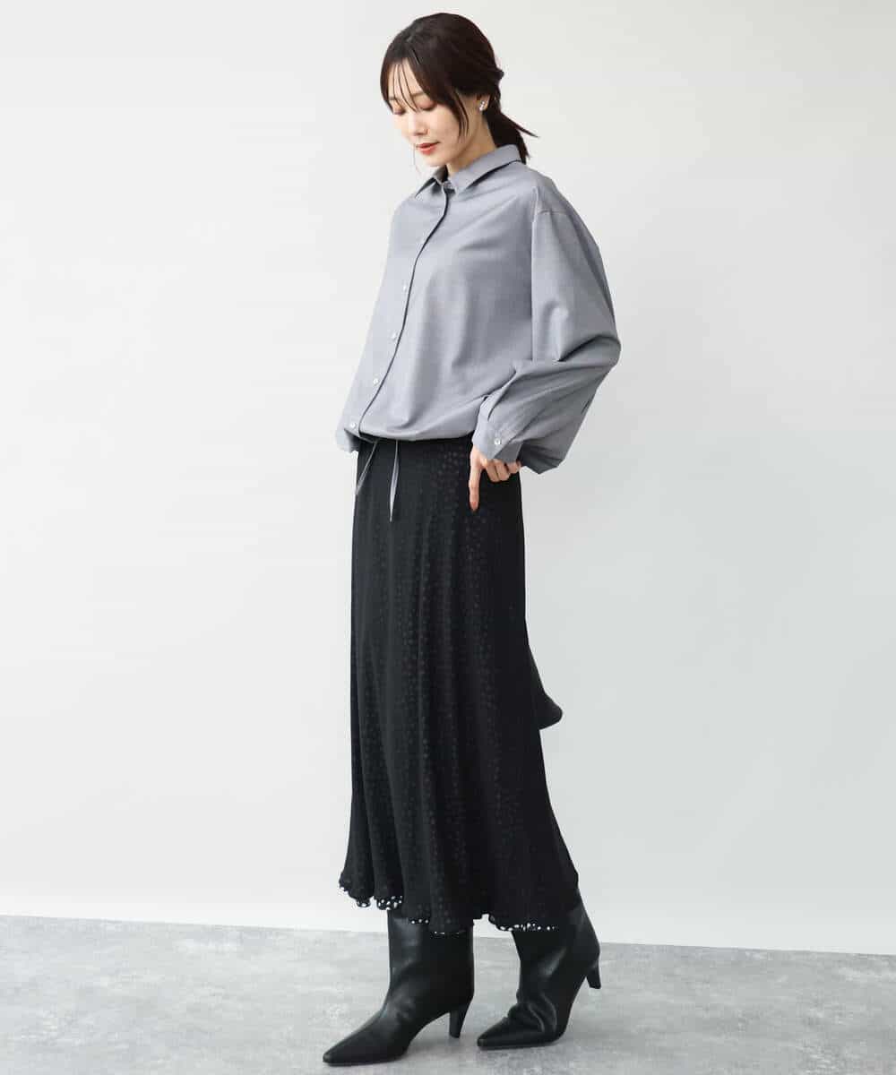 FOBAG62160 MK MICHEL KLEIN(MK ミッシェルクラン) [洗える]ドロストヘム2wayシャツブラウス グレー