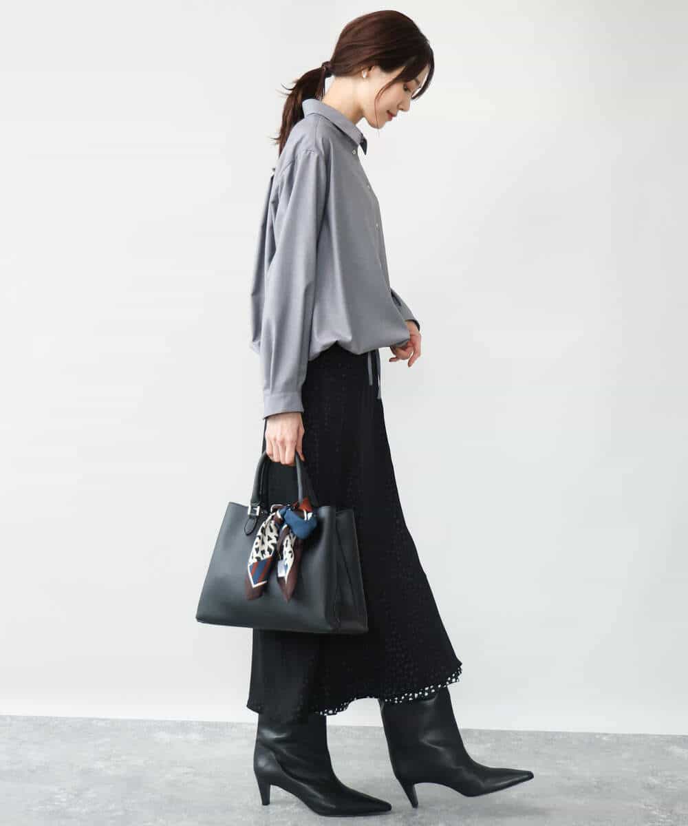 FOBAG62160 MK MICHEL KLEIN(MK ミッシェルクラン) [洗える]ドロストヘム2wayシャツブラウス グレー