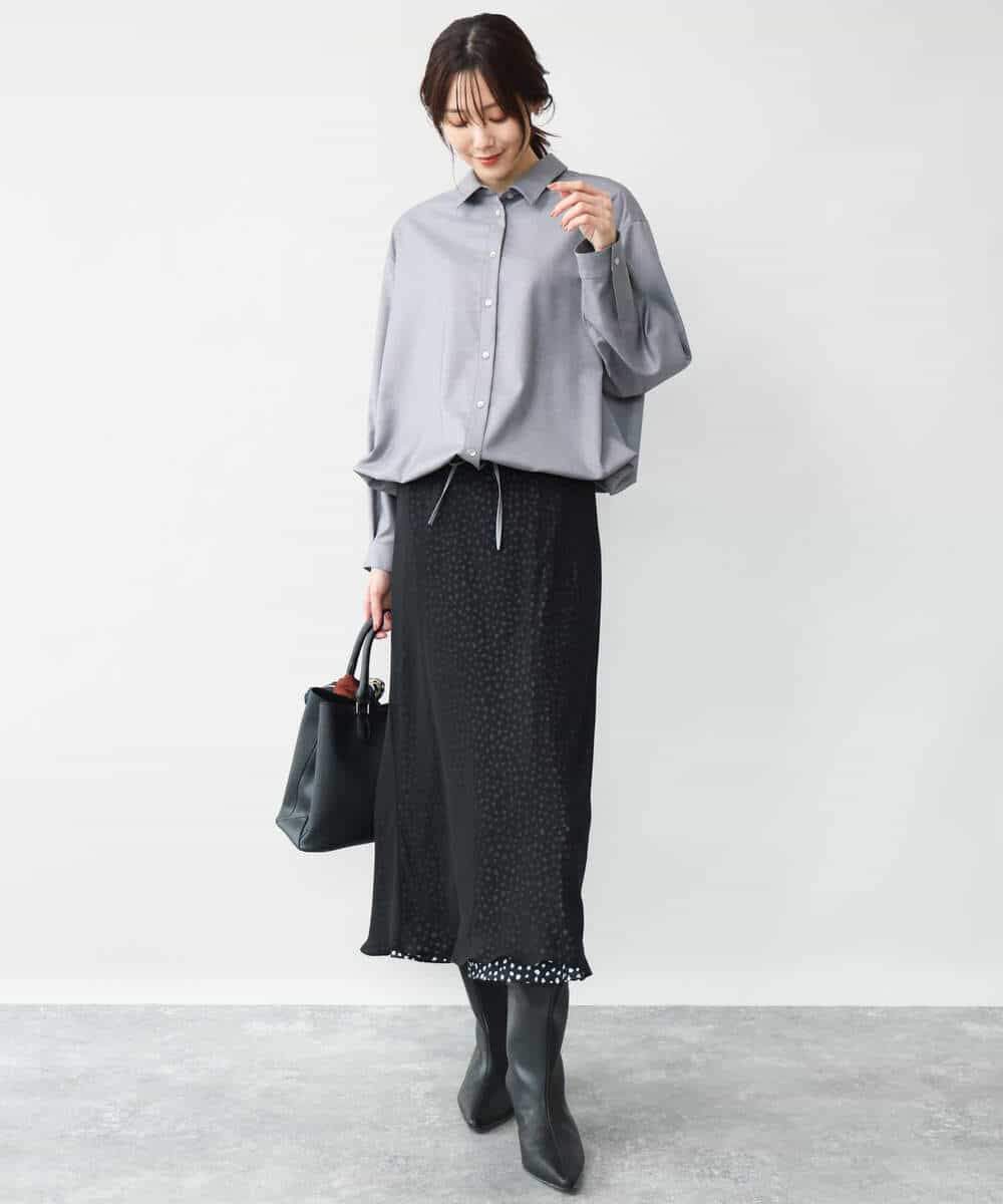 FOBAG62160 MK MICHEL KLEIN(MK ミッシェルクラン) [洗える]ドロストヘム2wayシャツブラウス グレー