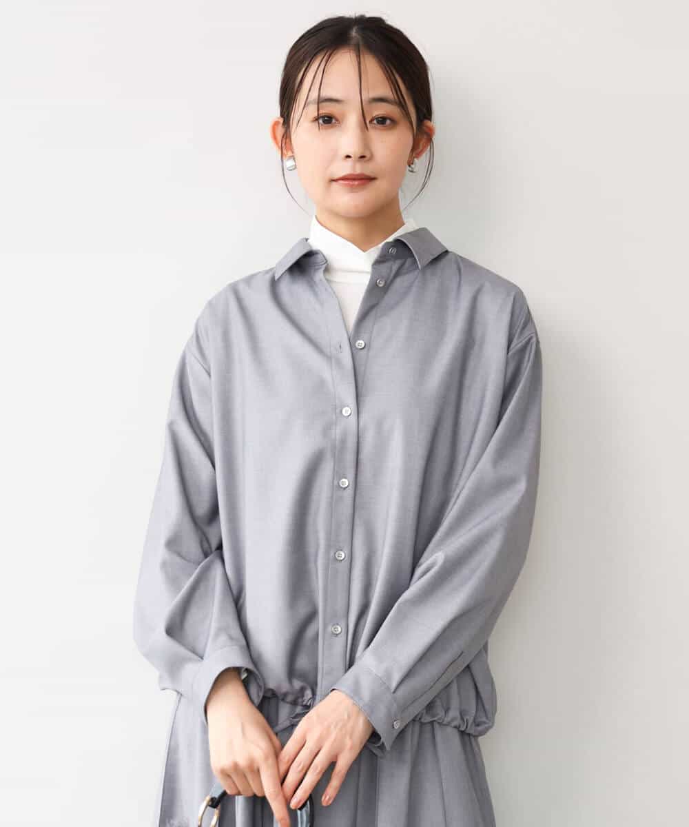 FOBAG62160 MK MICHEL KLEIN(MK ミッシェルクラン) [洗える]ドロストヘム2wayシャツブラウス グレー