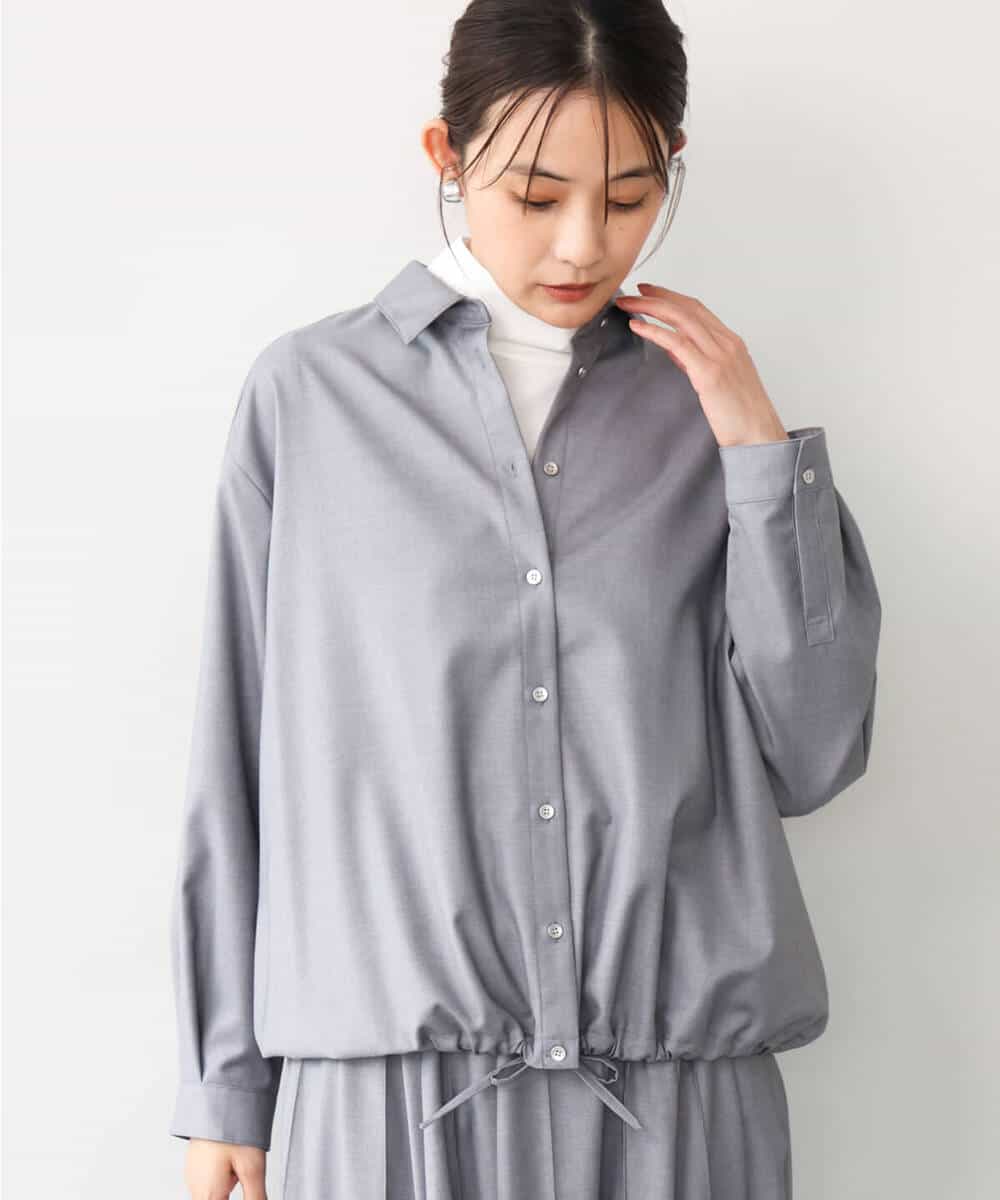 FOBAG62160 MK MICHEL KLEIN(MK ミッシェルクラン) [洗える]ドロストヘム2wayシャツブラウス グレー