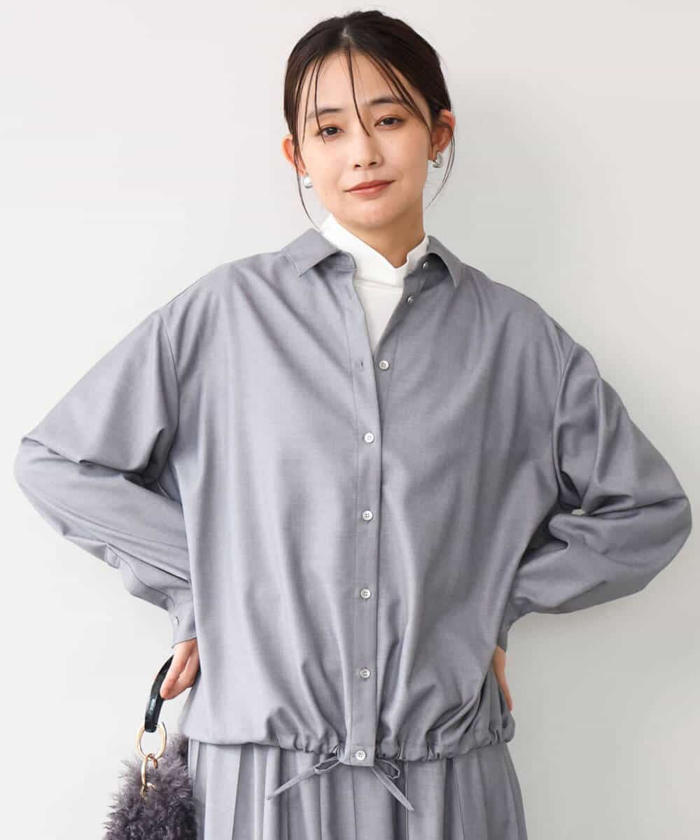 FOBAG62160 MK MICHEL KLEIN(MK ミッシェルクラン) [洗える]ドロストヘム2wayシャツブラウス グレー