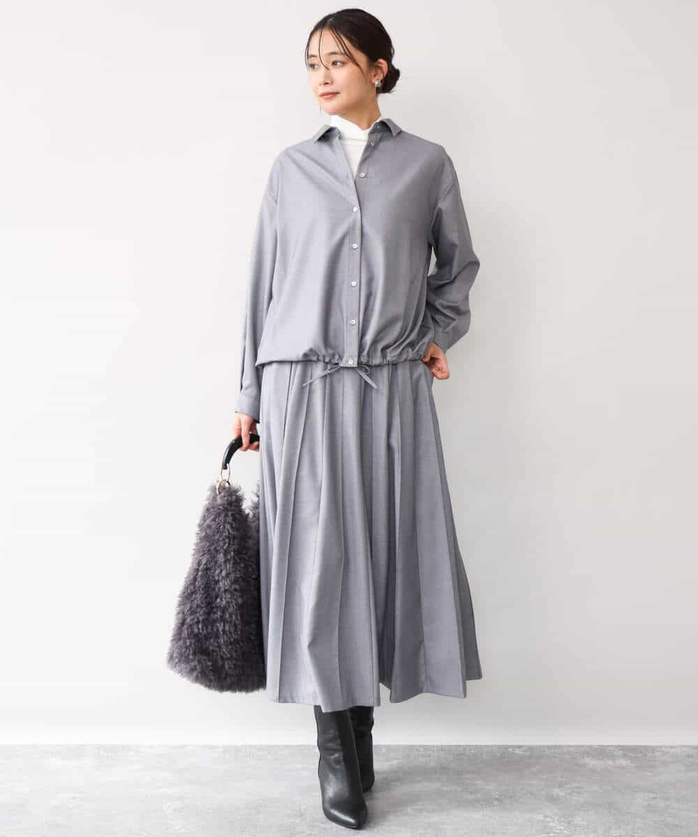 FOBAG62160 MK MICHEL KLEIN(MK ミッシェルクラン) [洗える]ドロストヘム2wayシャツブラウス グレー