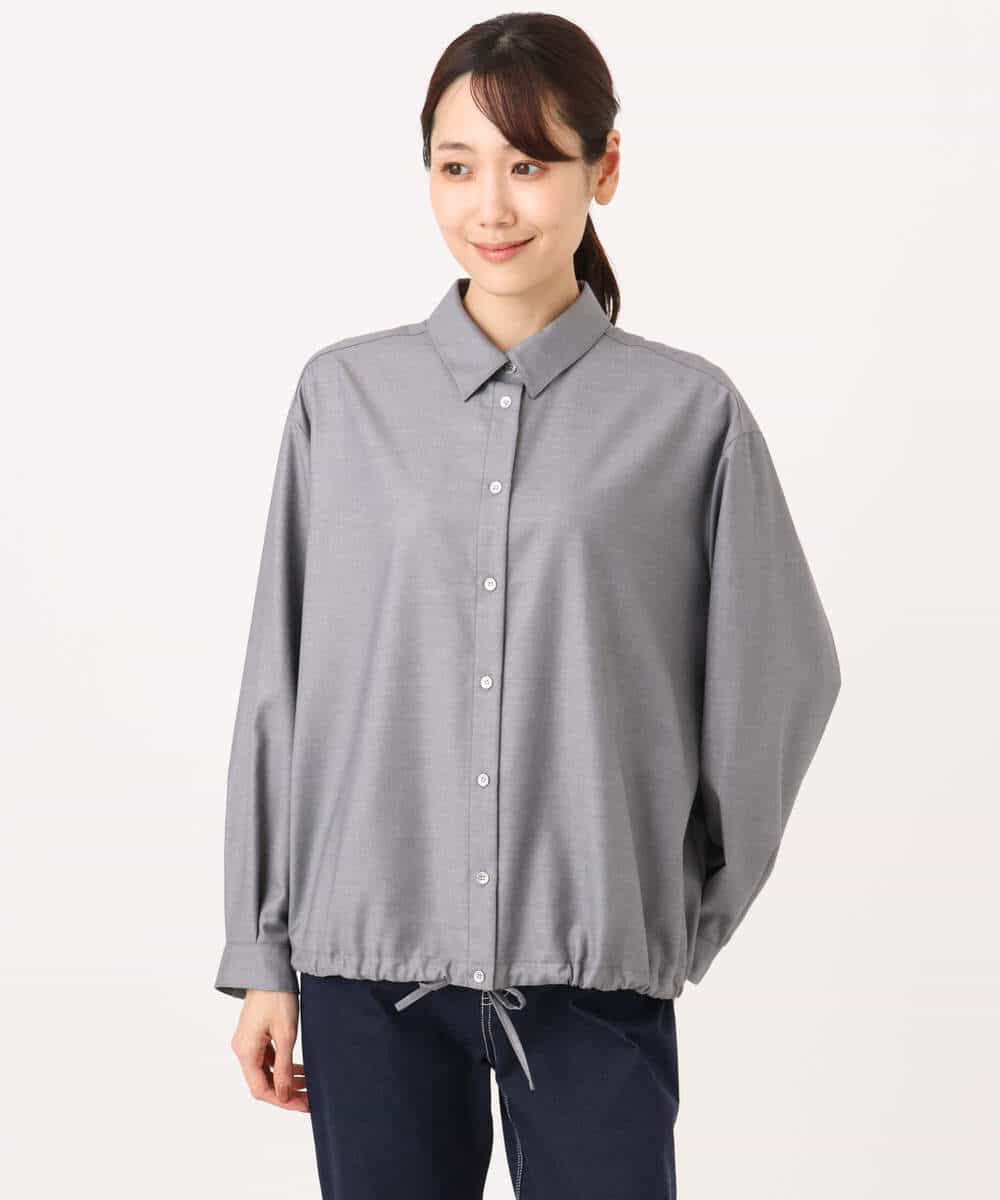 FOBAG62160 MK MICHEL KLEIN(MK ミッシェルクラン) [洗える]ドロストヘム2wayシャツブラウス グレー
