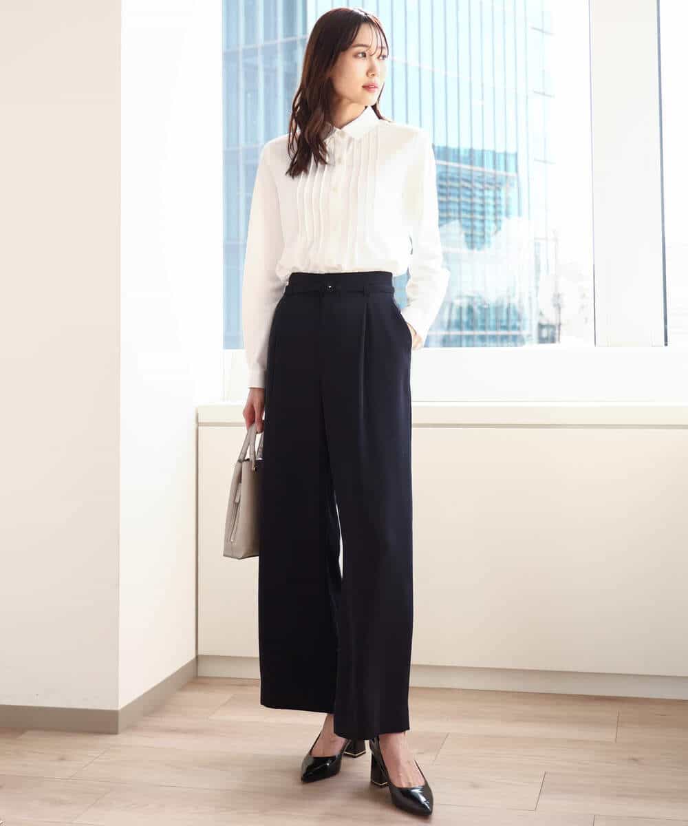 FOBDA02110 MK MICHEL KLEIN(MK ミッシェルクラン) ストレッチジャージシャツ/洗える ブルー