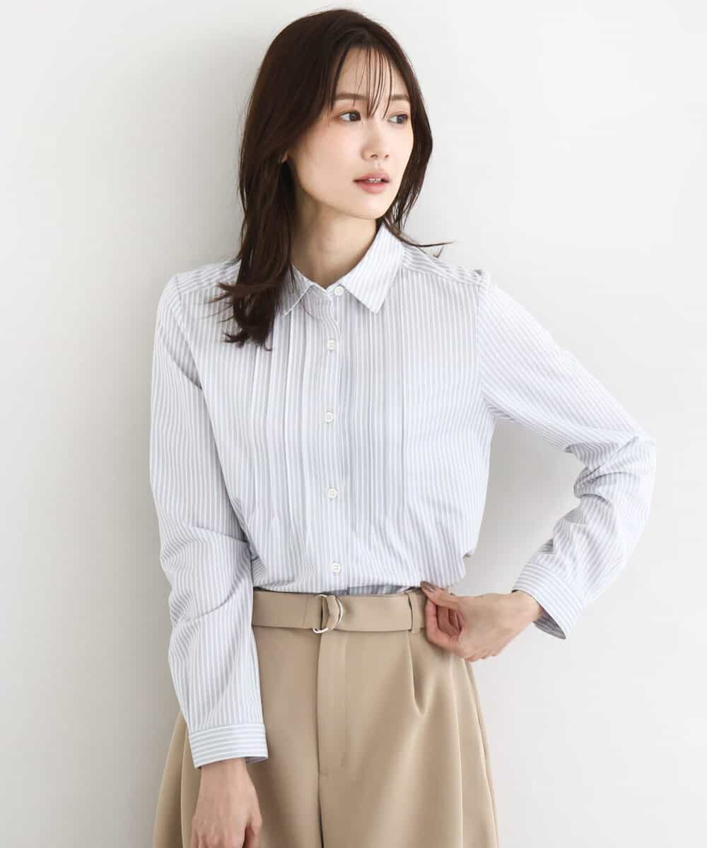 FOBFD02110 MK MICHEL KLEIN(MK ミッシェルクラン) ストレッチジャージシャツ/洗える ライトグレー