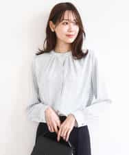 FOBGD21140 MK MICHEL KLEIN(MK ミッシェルクラン) 幾何柄バンドカラーブラウス/洗える ライトブルー