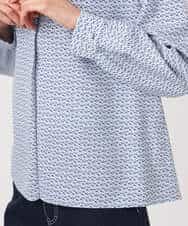 FOBGD21140 MK MICHEL KLEIN(MK ミッシェルクラン) 幾何柄バンドカラーブラウス/洗える ライトブルー