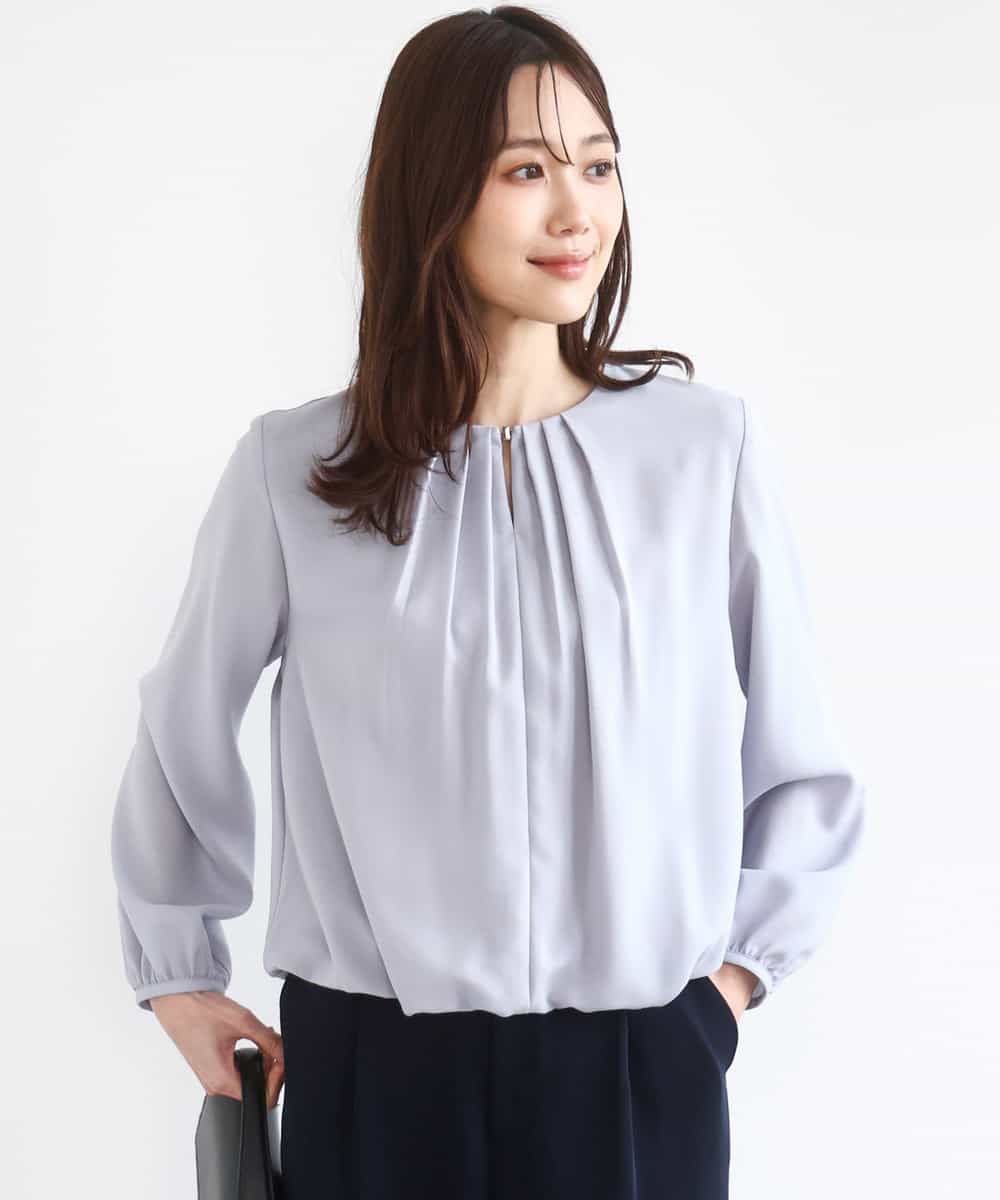 FOBGD26140 MK MICHEL KLEIN(MK ミッシェルクラン) バルーンヘムブラウス/洗える グレーブルー