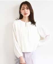 FOBGD26140 MK MICHEL KLEIN(MK ミッシェルクラン) バルーンヘムブラウス/洗える グレーブルー