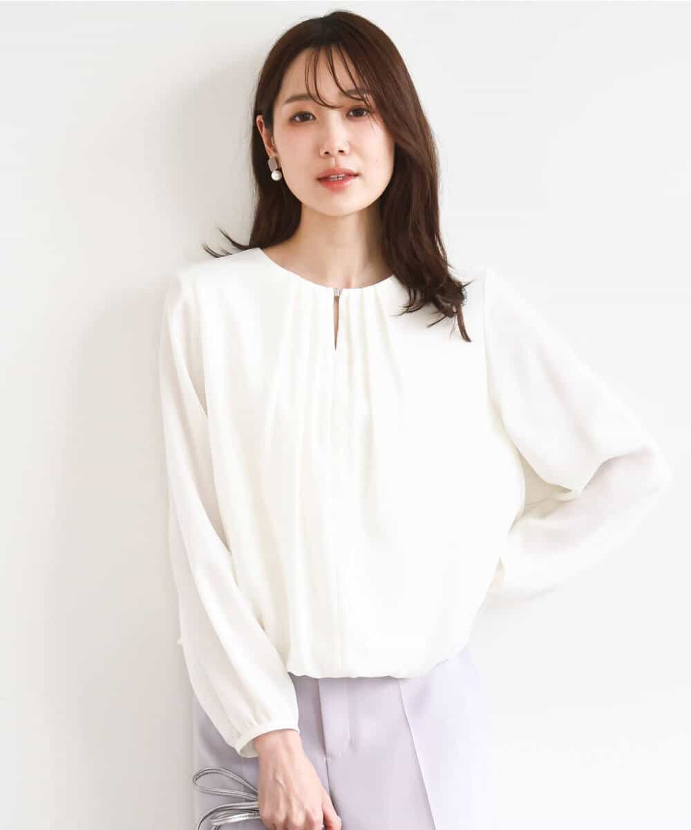 FOBGD26140 MK MICHEL KLEIN(MK ミッシェルクラン) バルーンヘムブラウス/洗える グレーブルー