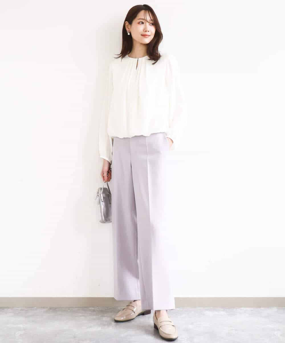 FOBGD26140 MK MICHEL KLEIN(MK ミッシェルクラン) バルーンヘムブラウス/洗える グレーブルー