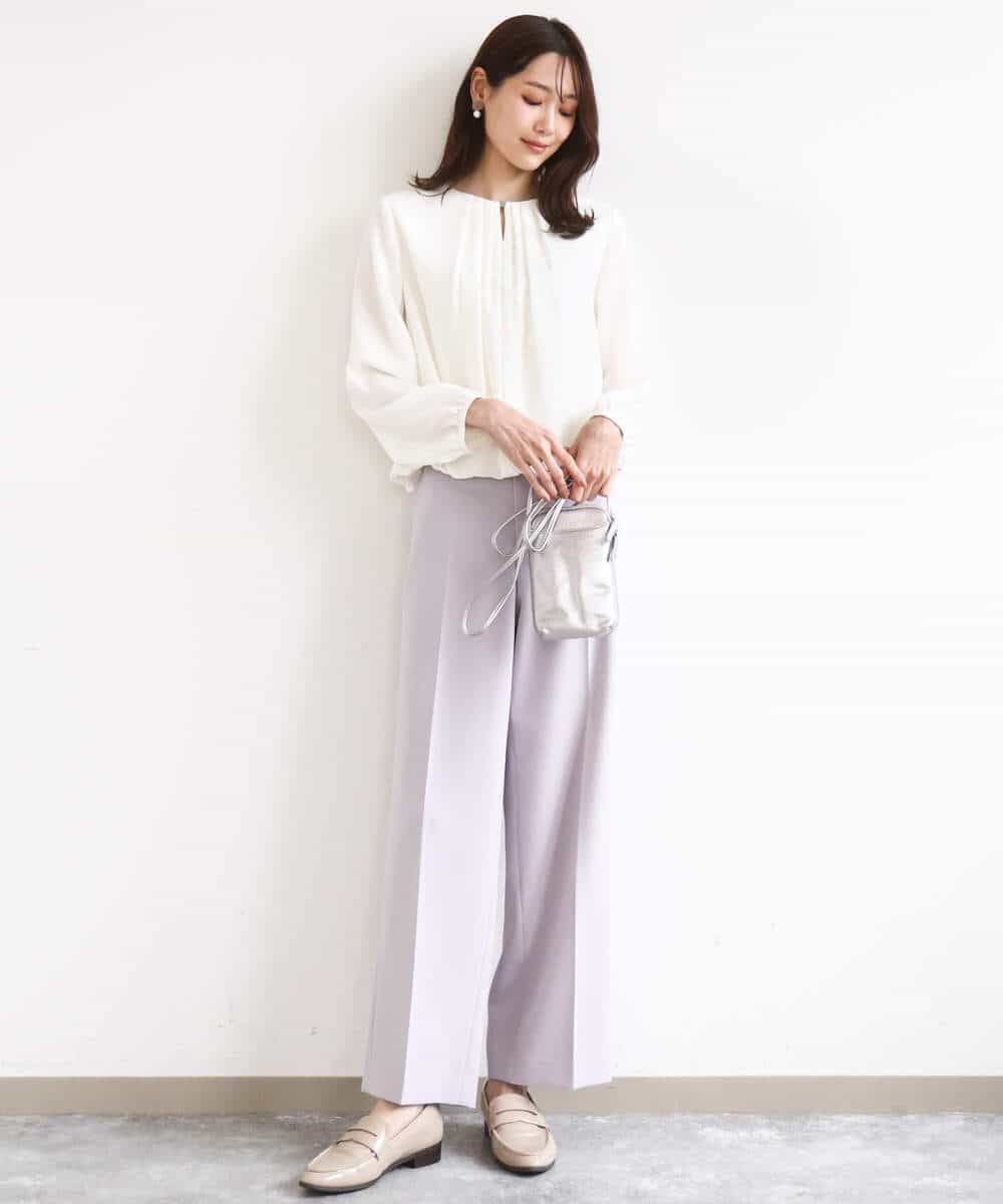 FOBGD26140 MK MICHEL KLEIN(MK ミッシェルクラン) バルーンヘムブラウス/洗える グレーブルー