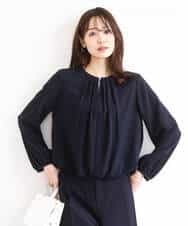 FOBGD26140 MK MICHEL KLEIN(MK ミッシェルクラン) バルーンヘムブラウス/洗える グレーブルー