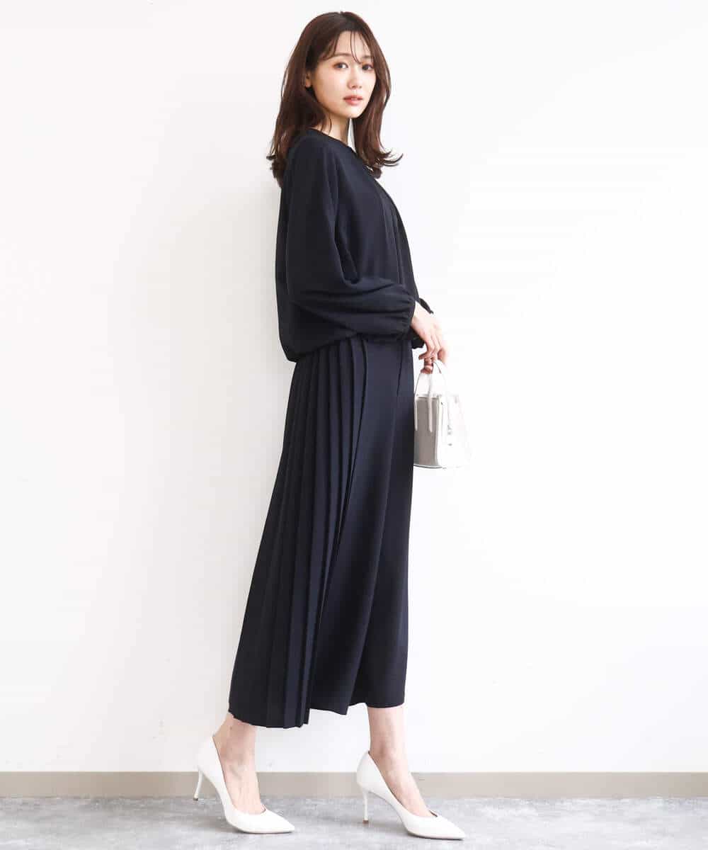 FOBGD26140 MK MICHEL KLEIN(MK ミッシェルクラン) バルーンヘムブラウス/洗える グレーブルー