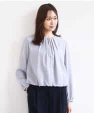 FOBGD26140 MK MICHEL KLEIN(MK ミッシェルクラン) バルーンヘムブラウス/洗える グレーブルー