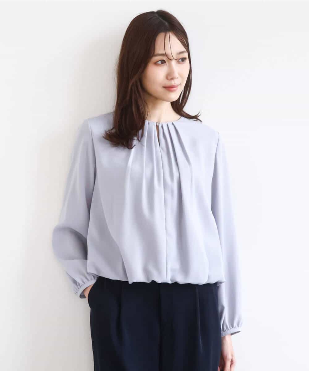 FOBGD26140 MK MICHEL KLEIN(MK ミッシェルクラン) バルーンヘムブラウス/洗える グレーブルー