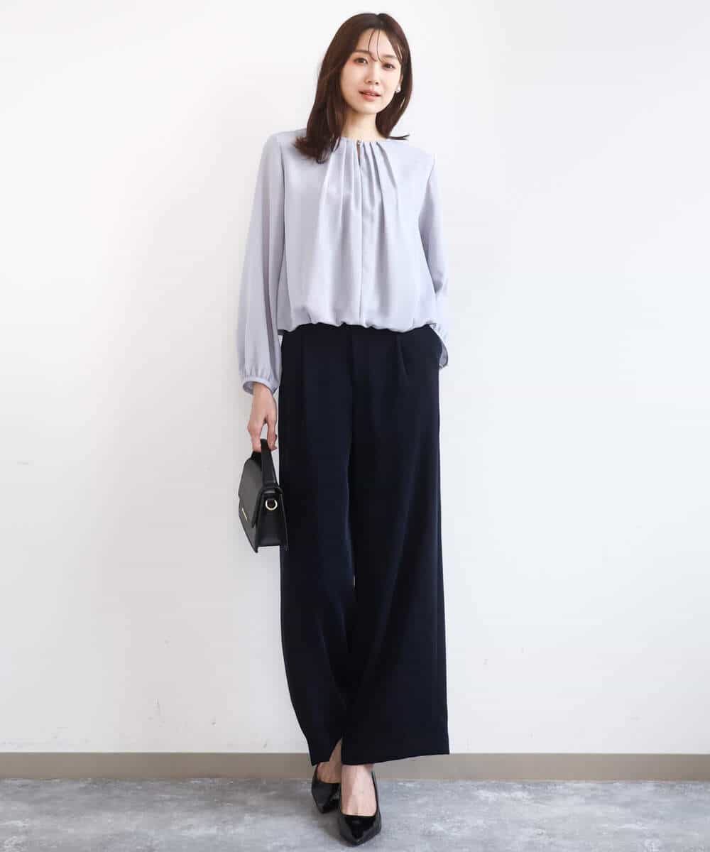 FOBGD26140 MK MICHEL KLEIN(MK ミッシェルクラン) バルーンヘムブラウス/洗える グレーブルー