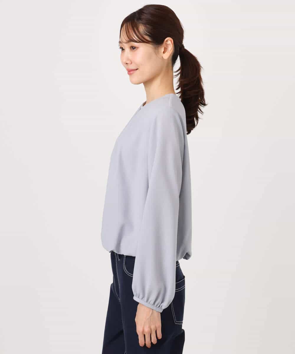 FOBGD26140 MK MICHEL KLEIN(MK ミッシェルクラン) バルーンヘムブラウス/洗える グレーブルー