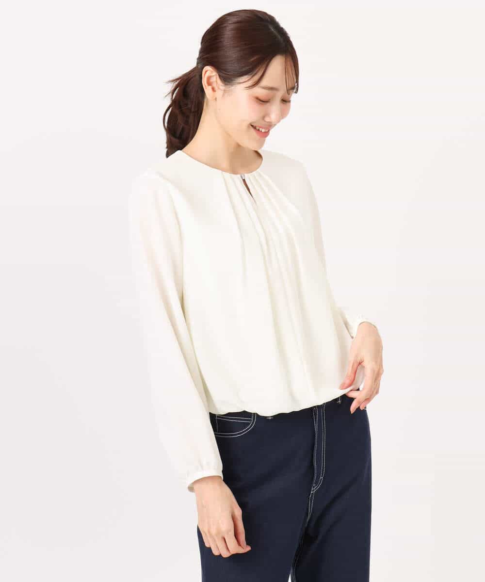 FOBGD26140 MK MICHEL KLEIN(MK ミッシェルクラン) バルーンヘムブラウス/洗える グレーブルー