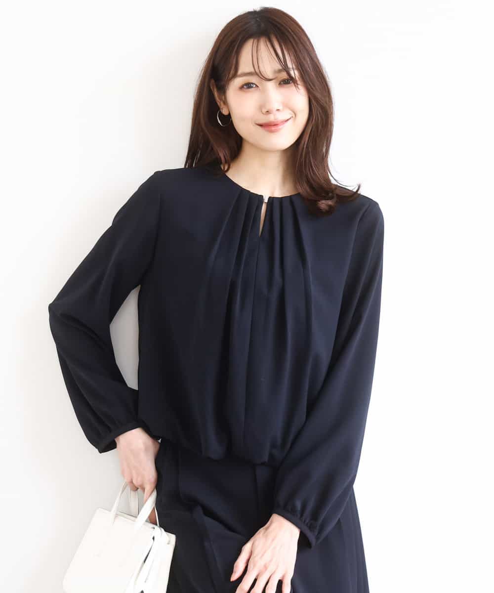 FOBGD26140 MK MICHEL KLEIN(MK ミッシェルクラン) バルーンヘムブラウス/洗える ネイビー