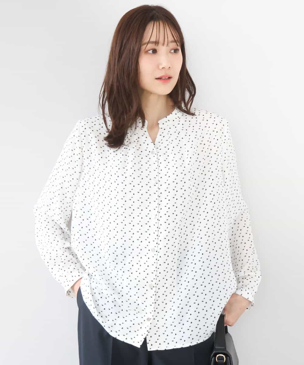 FOBGD39150 MK MICHEL KLEIN(MK ミッシェルクラン) ミニトライアングル幾何柄ブラウス/接触冷感/UVカット/洗える アイボリー