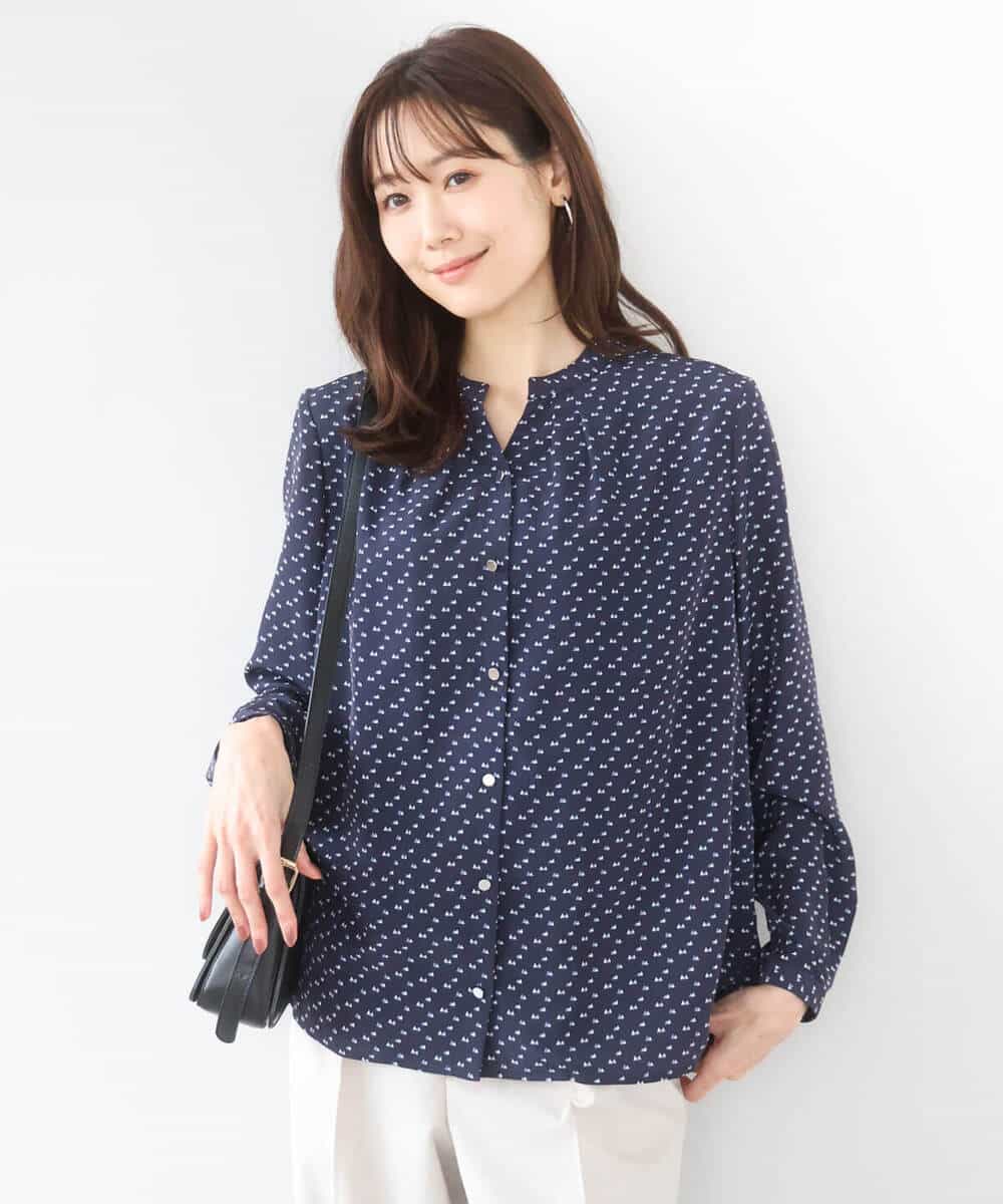 FOBGD39150 MK MICHEL KLEIN(MK ミッシェルクラン) ミニトライアングル幾何柄ブラウス/接触冷感/UVカット/洗える アイボリー