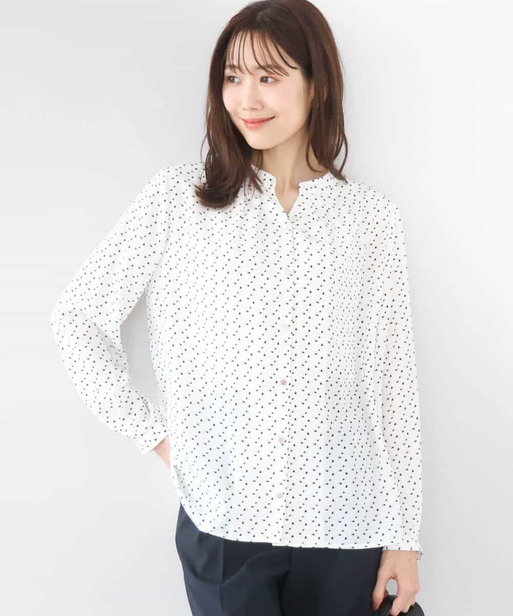 FOBGD39150 MK MICHEL KLEIN(MK ミッシェルクラン) ミニトライアングル幾何柄ブラウス/接触冷感/UVカット/洗える アイボリー