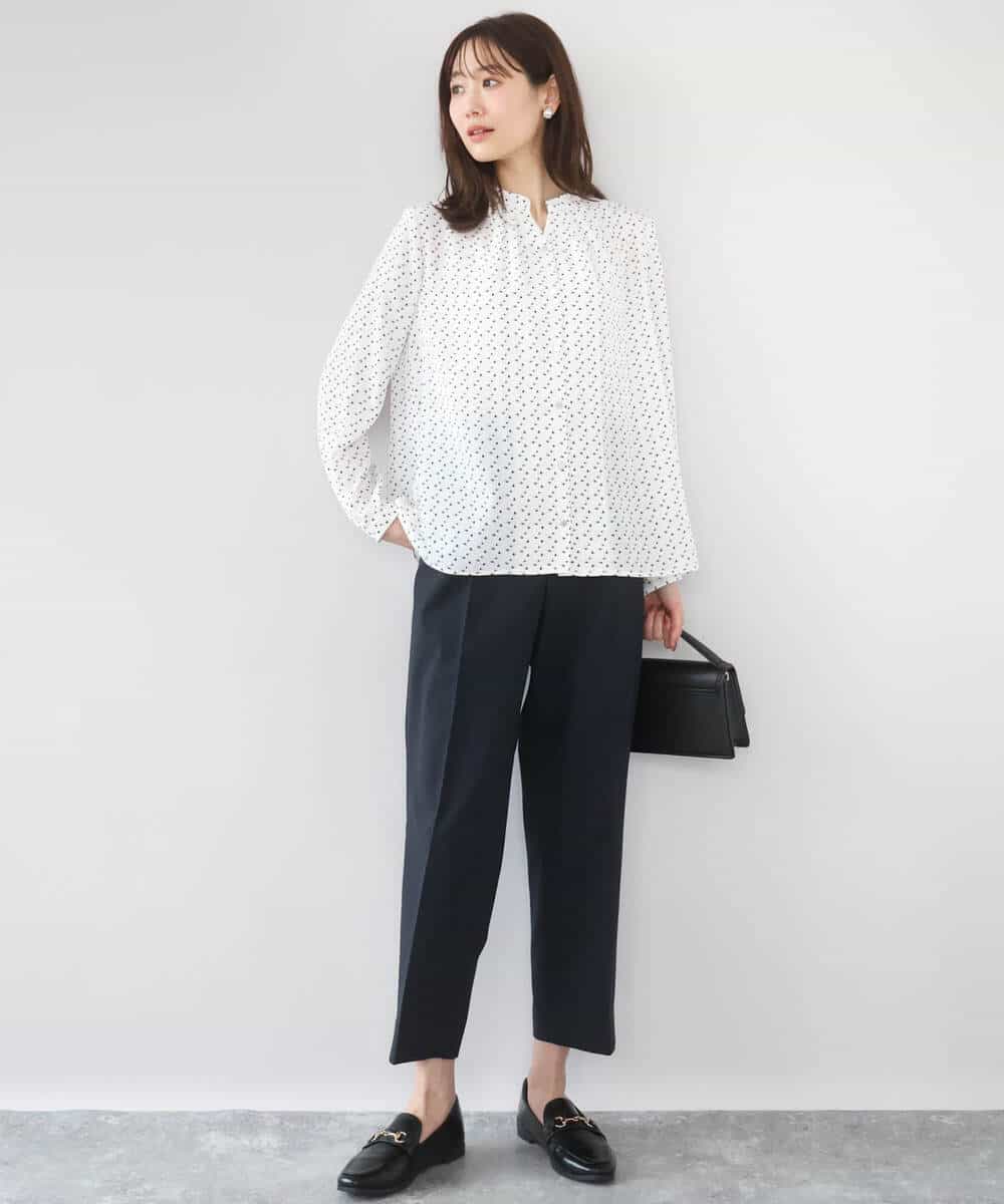 FOBGD39150 MK MICHEL KLEIN(MK ミッシェルクラン) ミニトライアングル幾何柄ブラウス/接触冷感/UVカット/洗える アイボリー